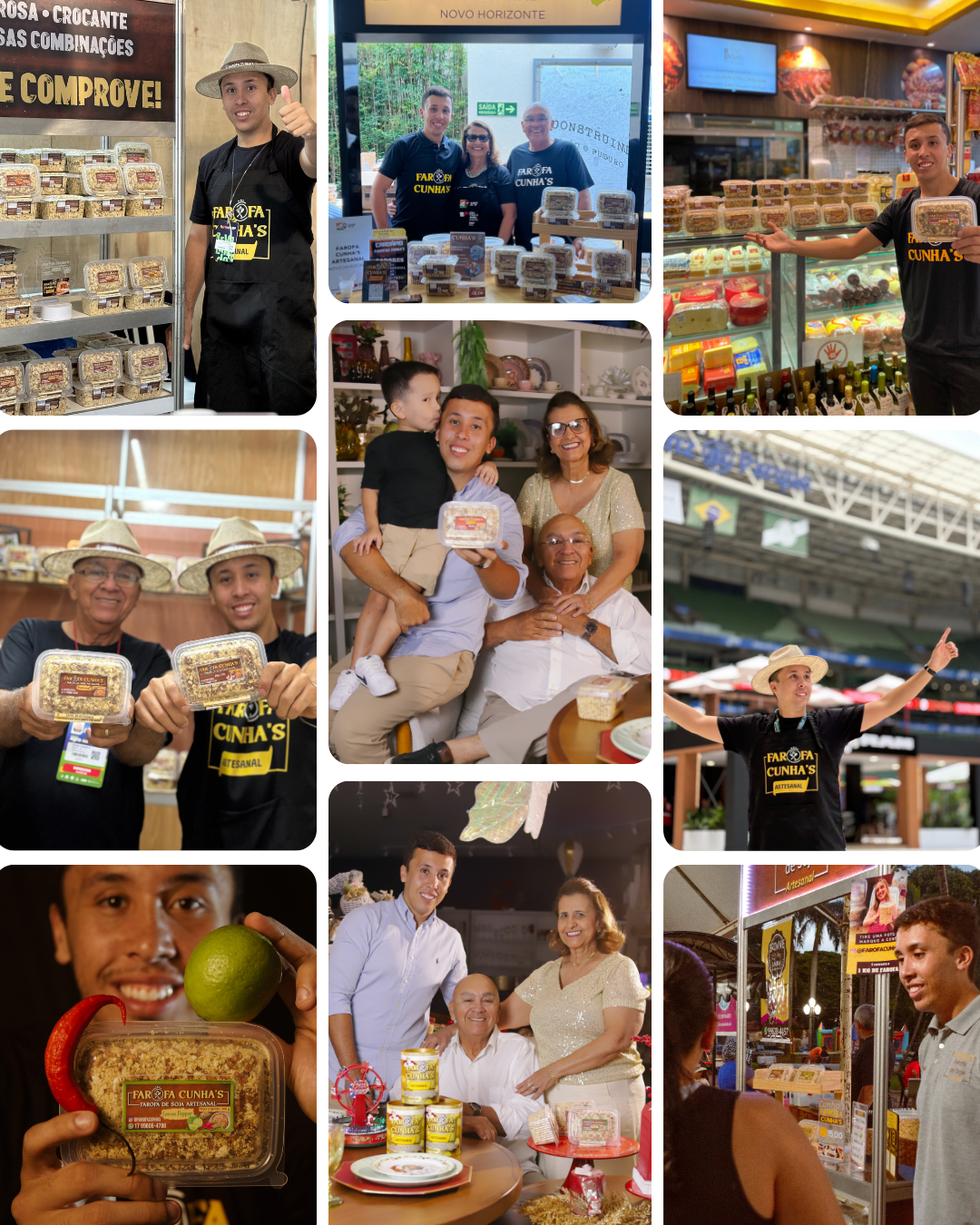 Collage da familia Cunha e momentos especiais da Farofa Cunha's